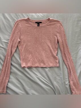 Forever 21 Blush Pink Ribbed Long Sleeve Crop Top